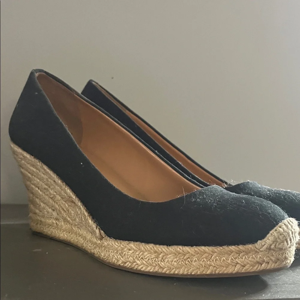 J crew Black Espadrille Wedge Shoes 8